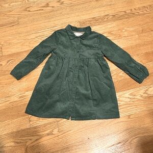 Zara Baby Corduroy Green Snap Front Long Sleeve Dress 2-3 years /98cm